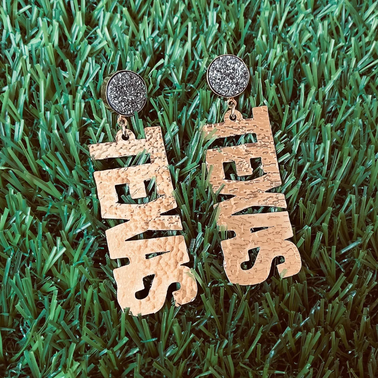 texas_proud_gold_texas_ea_0.webp Texas Proud Gold "Texas" Earrings with Silver Druzy-Brianna Cannon Discount