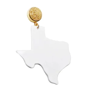 Texas Proud White Shape of Texas Earrings with Gold Druzy-Brianna Cannon Best