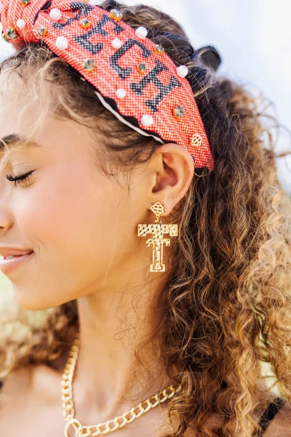 Texas Tech Gold Logo Earring with BC Logo-Brianna Cannon Sale