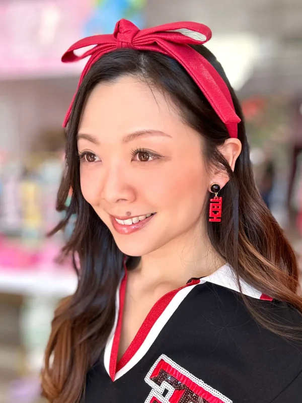 Texas Tech Red Thin Embroidered Ribbon Bow Headband-Brianna Cannon Outlet