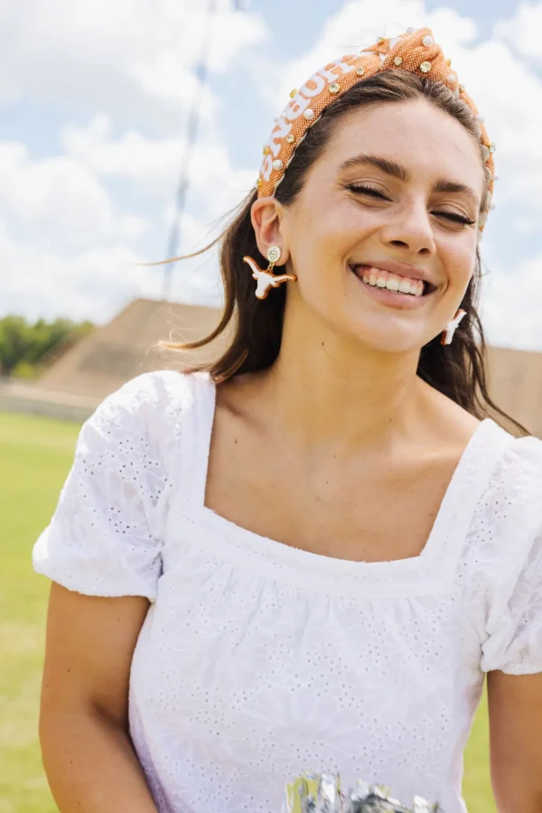 Texas White Longhorn Earrings-Brianna Cannon Fashion