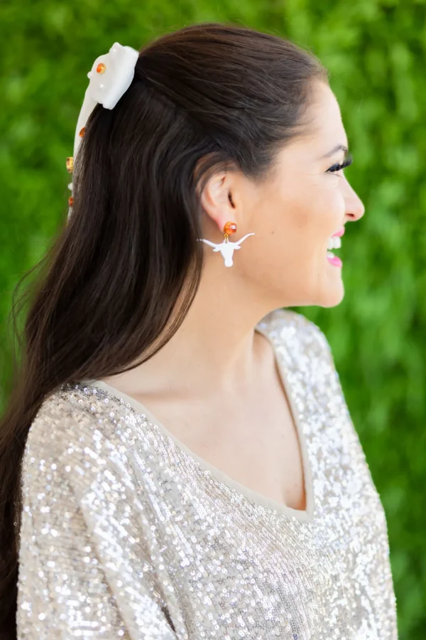 Texas White Mini Longhorn Earrings-Brianna Cannon Hot