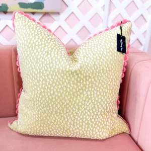 Thibaut Designer Pillow Cover - Spot On in Citron with Pink Pippa Trim-Brianna Cannon Discount