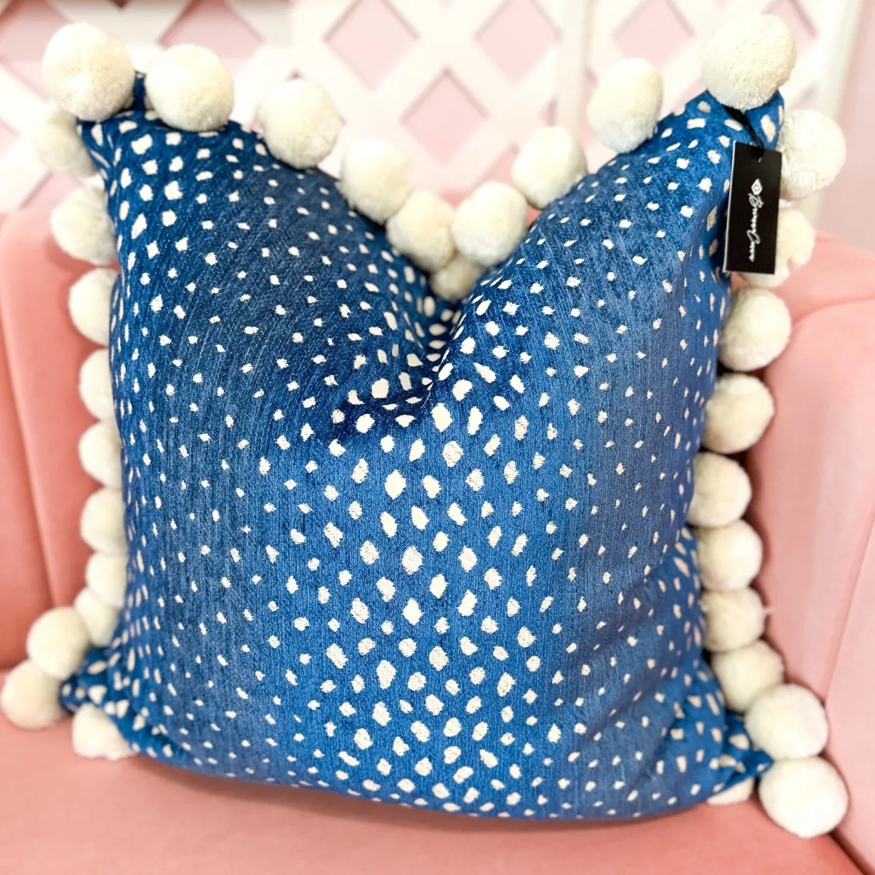 thibaut_designer_pillow_c_0.webp Thibaut Designer Pillow Cover - Gazelle in Blue with Jumbo Pom Trim-Brianna Cannon Hot