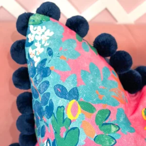 Thibaut Designer Pillow Cover - Central Park in Pink with Jumbo Pom Trim-Brianna Cannon Fashion