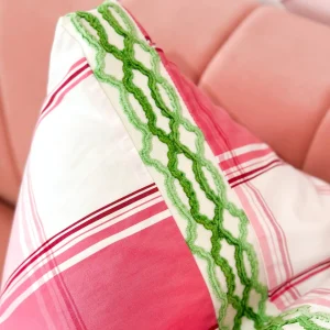 Thibaut Designer Pillow Cover - New England Plaid in Raspberry with Hartney Trim-Brianna Cannon Best