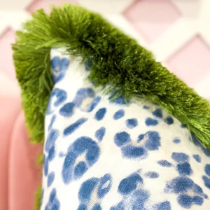 Thibaut Designer Pillow Cover - Panthera in Navy with Green Brush Trim-Brianna Cannon Fashion