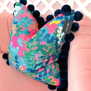 Thibaut Designer Pillow Cover - Central Park in Pink with Jumbo Pom Trim-Brianna Cannon Fashion