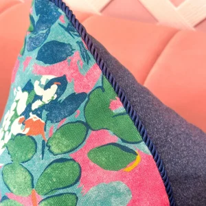 Thibaut Designer Pillow Cover - Central Park in Pink with Navy Cord-Brianna Cannon Outlet
