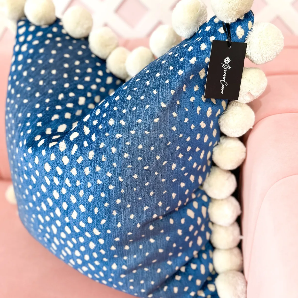 thibaut_designer_pillow_c_2.webp Thibaut Designer Pillow Cover - Gazelle in Blue with Jumbo Pom Trim-Brianna Cannon Hot