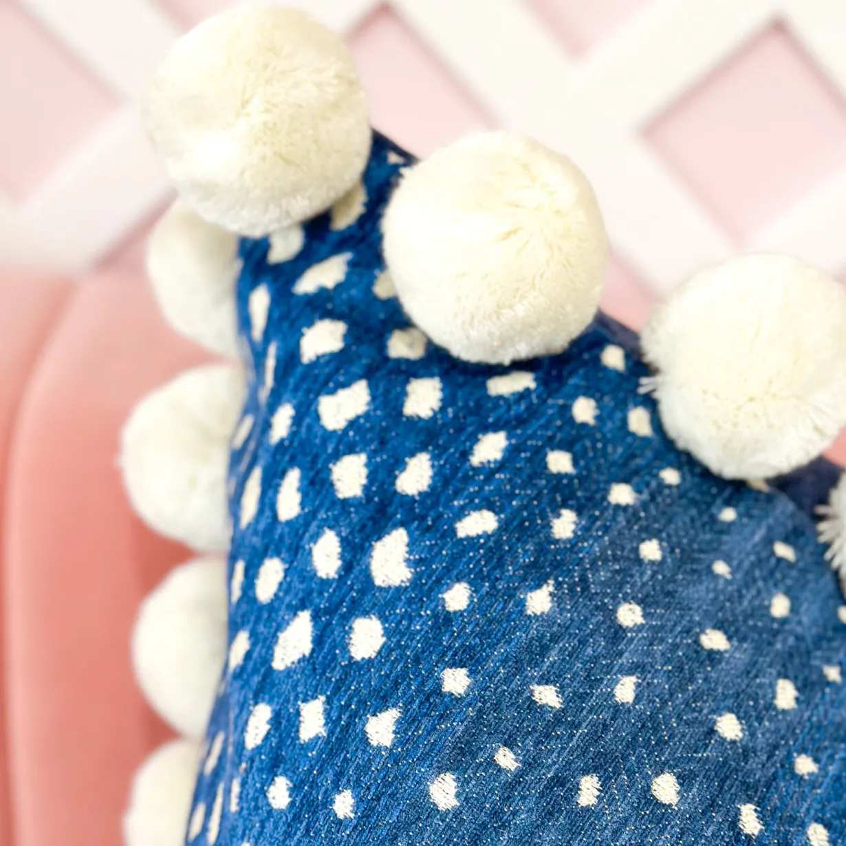 thibaut_designer_pillow_c_3.webp Thibaut Designer Pillow Cover - Gazelle in Blue with Jumbo Pom Trim-Brianna Cannon Hot