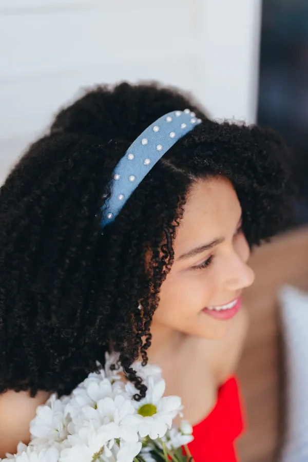 Thin Denim & Pearls Headband-Brianna Cannon New