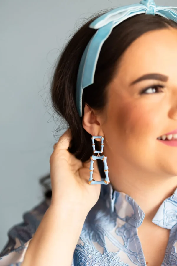 Thin Pastel Blue Velvet Ribbon Bow Headband-Brianna Cannon Hot