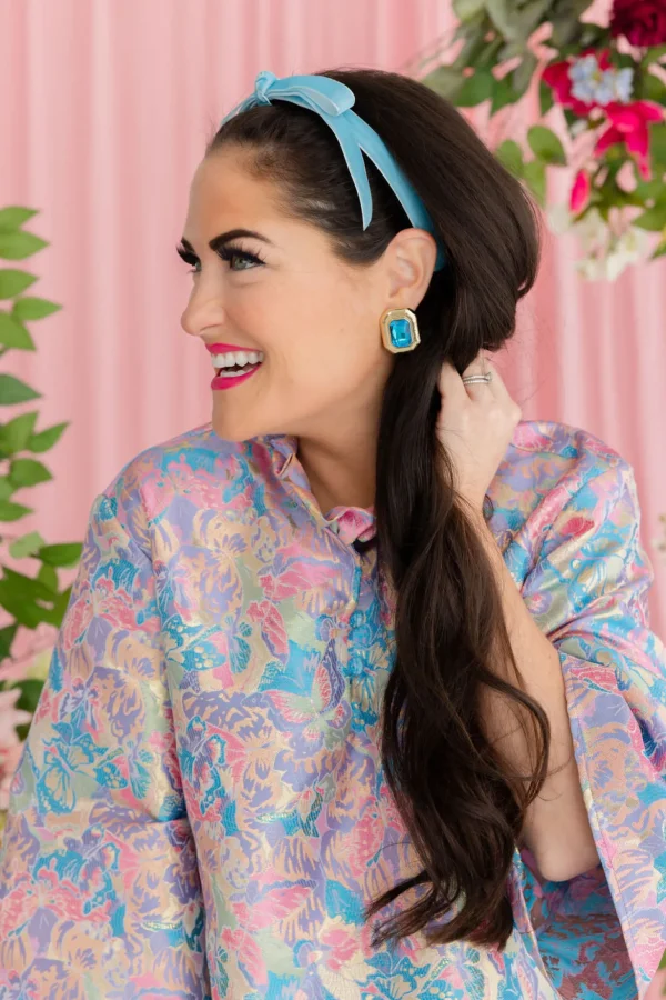 Thin Pastel Blue Velvet Ribbon Bow Headband-Brianna Cannon Hot