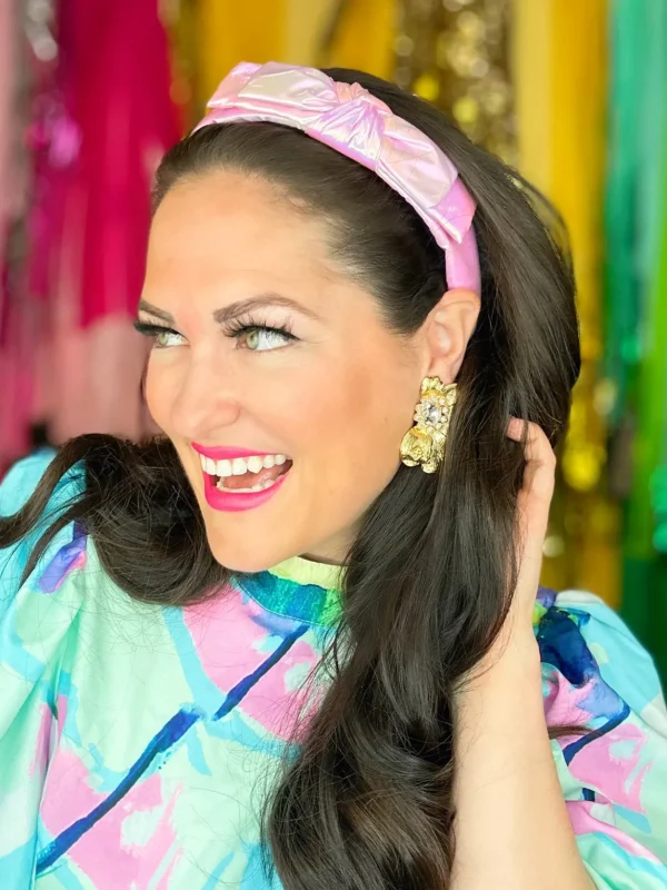 Thin Pink Iridescent Side Bow Headband-Brianna Cannon Outlet