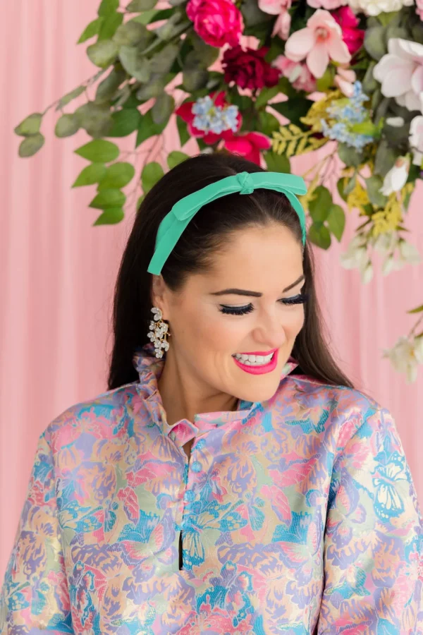 Thin Turquoise Velvet Ribbon Bow Headband-Brianna Cannon Sale