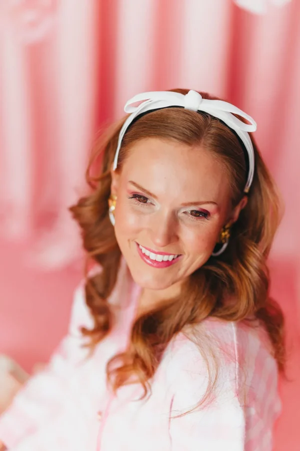 Thin White Velvet Ribbon Bow Headband-Brianna Cannon Discount