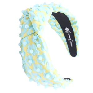 Turquoise and Lime Flower Power Headband with Iridescent Beads-Brianna Cannon Clearance