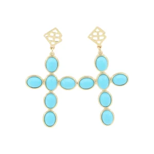 Turquoise Cabochon Cross Earrings-Brianna Cannon Online