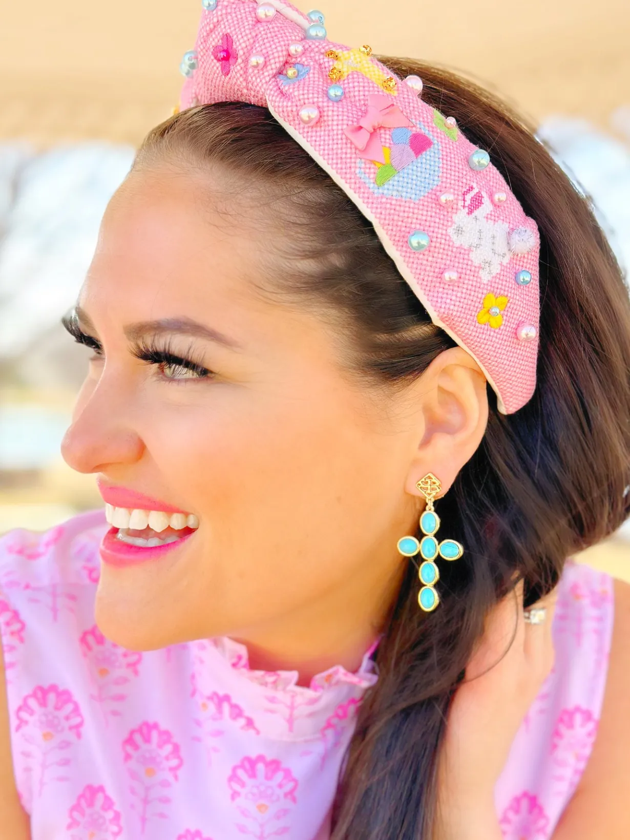 turquoise_cabochon_cross__1.webp Turquoise Cabochon Cross Earrings-Brianna Cannon Online