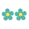 Turquoise Green Raffia Daisy Earrings-Brianna Cannon Hot