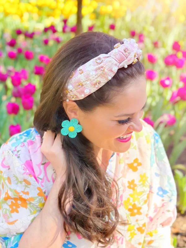 Turquoise Green Raffia Daisy Earrings-Brianna Cannon Hot