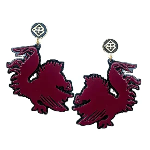 University of South Carolina Garnet and Black Glitter Gamecock Earrings-Brianna Cannon Outlet