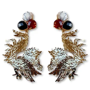 University of South Carolina Gold Gamecock Earrings with 3 Gemstones-Brianna Cannon Outlet