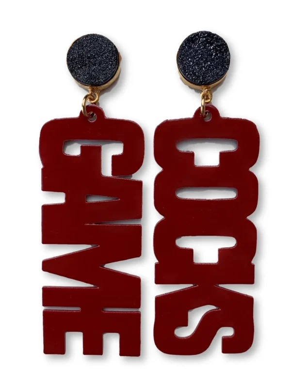 University of South Carolina Garnet "GAME COCKS" Earrings with Black Druzy-Brianna Cannon Hot