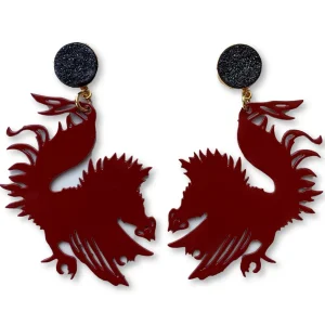 University of South Carolina Garnet Gamecock Earrings with Black Druzy-Brianna Cannon Best