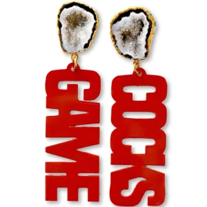 University of South Carolina Garnet "GAME COCKS" Earrings with Black Geode-Brianna Cannon Clearance