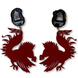 University of South Carolina Garnet Gamecock Earrings with Black Geode-Brianna Cannon Hot