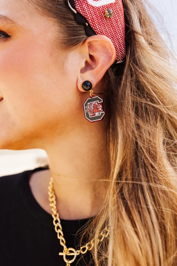 University of South Carolina Mini Garnet Logo Earrings-Brianna Cannon New