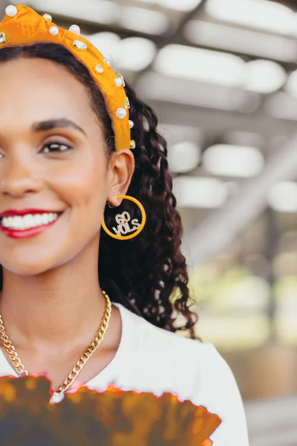 University of Tennessee Orange GO VOLS Pavé Hoop Earrings-Brianna Cannon Online