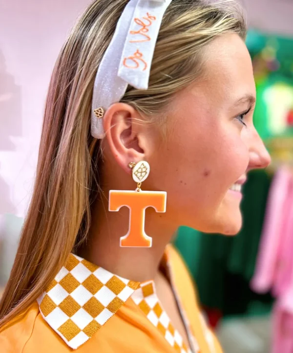 University of Tennessee Orange and White Power T Earrings-Brianna Cannon New