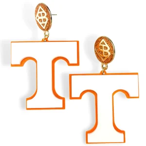 University of Tennessee White and Orange Power T Earrings-Brianna Cannon Clearance