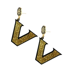 Vanderbilt Gold Logo over Black Earrings-Brianna Cannon Hot