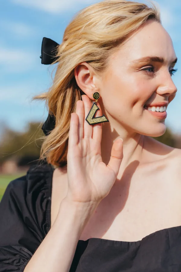 Vanderbilt Gold Logo over Black Earrings-Brianna Cannon Hot