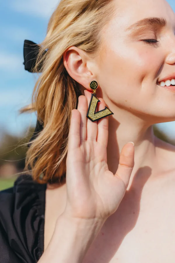 Vanderbilt Gold Logo over Black Earrings-Brianna Cannon Hot