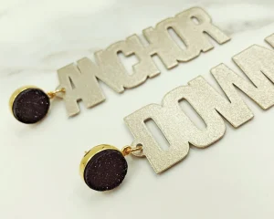 Vanderbilt Gold Tone ANCHOR DOWN Earrings with Black Druzy-Brianna Cannon Outlet