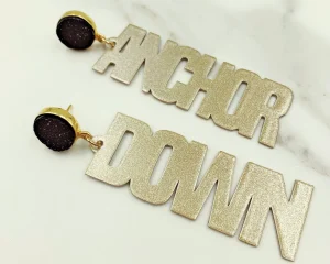 Vanderbilt Gold Tone ANCHOR DOWN Earrings with Black Druzy-Brianna Cannon Outlet