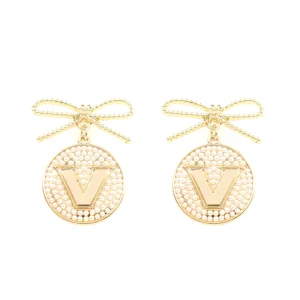 Vanderbilt Logo Pearl Medallion Earring-Brianna Cannon Outlet