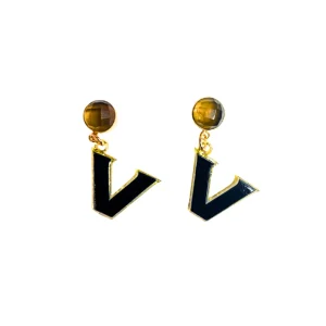Vanderbilt Mini Black and Gold Logo Earrings-Brianna Cannon Fashion
