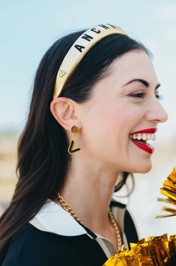 Vanderbilt Mini Black and Gold Logo Earrings-Brianna Cannon Fashion