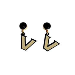 Vanderbilt Mini Gold and Black Logo Earrings-Brianna Cannon Clearance