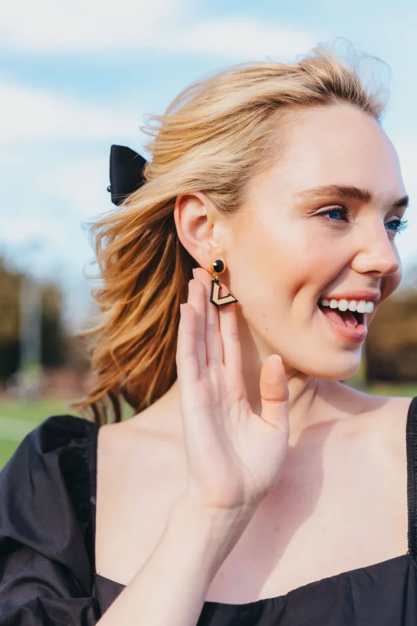 Vanderbilt Mini Gold and Black Logo Earrings-Brianna Cannon Clearance