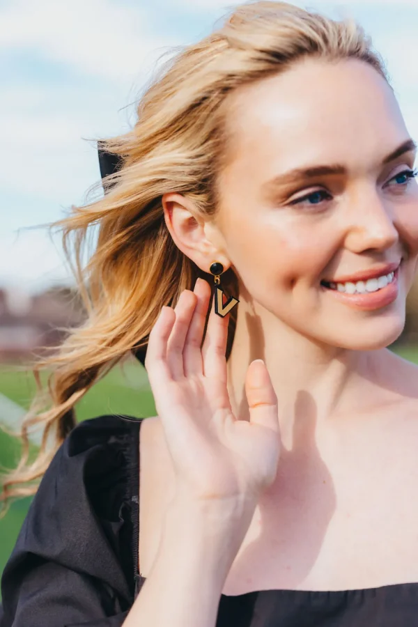 Vanderbilt Mini Gold and Black Logo Earrings-Brianna Cannon Clearance