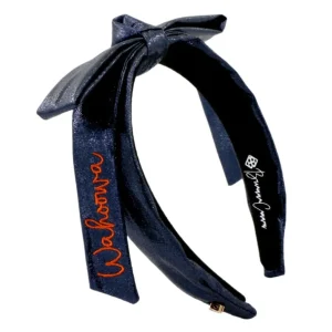 Virginia Navy Thin Embroidered Ribbon Bow Headband-Brianna Cannon Fashion