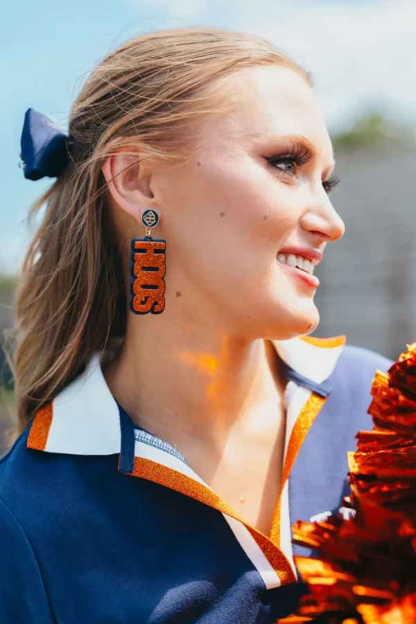 Virginia Orange Glitter and Navy HOOS Earrings-Brianna Cannon Sale