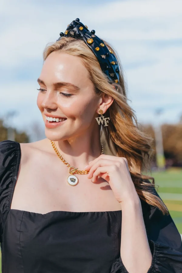 Wake Forest Gold Logo Earring with BC Logo-Brianna Cannon Fashion